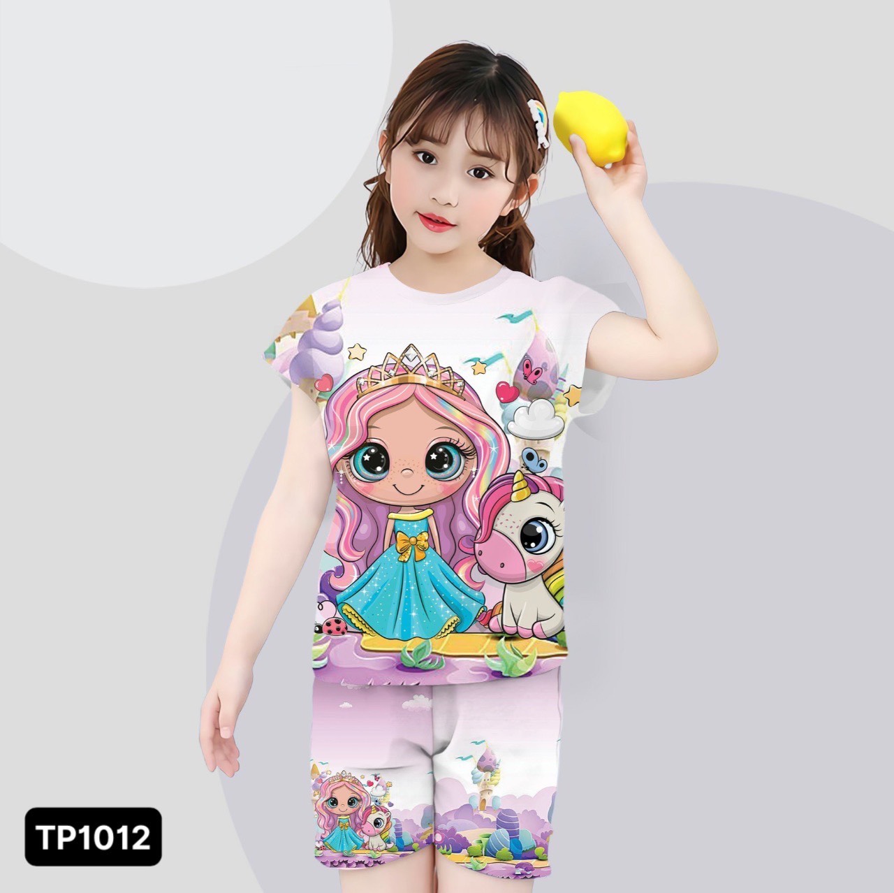 Quần áo bé gái chất Thun lạnh in 3D hình công chúa tóc hồng Kunkun Kid TP1012-1013- 1088-1091 size đại từ 10-60kg