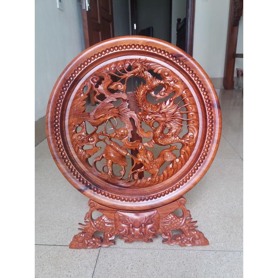 tranh -đĩa gỗ -tứ linh  gỗ hương đường kính 40cmx40cm  cao 50cm