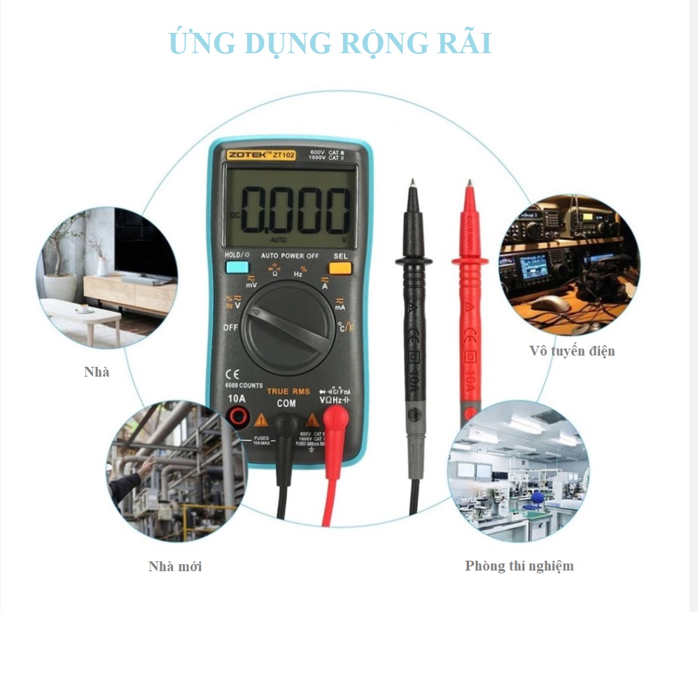 Đồng Hồ Vạn Năng Zoyi ZT-102 Đa Năng Hiển Thị Kỹ Thuật Số Đo Von Kế, Tụ, Điện Áp, Nhiệt Độ, Dòng AC/DC - Hàng Chính Hãng