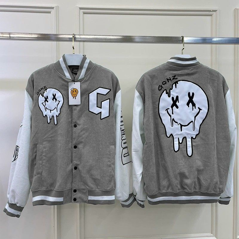Áo Khoác Bomber Nhung Gân Unisex Mặt Cười Chữ G Nam nữ Thu Đông- Nhung 2000 Kiểu Rộng Ulzzang Couple Jackets Rẻ Đẹp