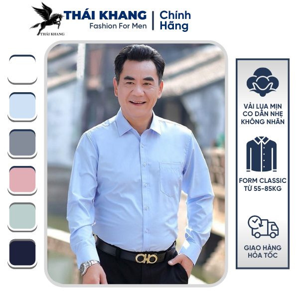 Áo sơ mi nam công sởdài tay cao cấp Thái Khang vải lụa xuất khẩu mềm mịn co dãn nhẹ mặc mát AHOP21