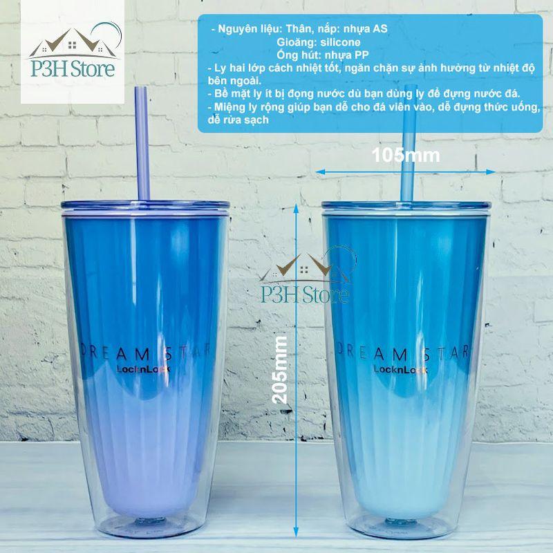 Ly nhựa 2 lớp 750ml Lock&Lock có ống hút HAP507 HAP509 HAP522
