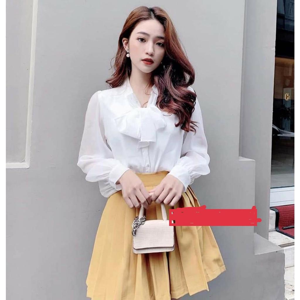 Áo sơ mi nữ công sở thời trang SURI Tơ Voan 2 lớp,áo sơ mi tiểu thư tai dài thắt nơ cổ rất trẻ trung.