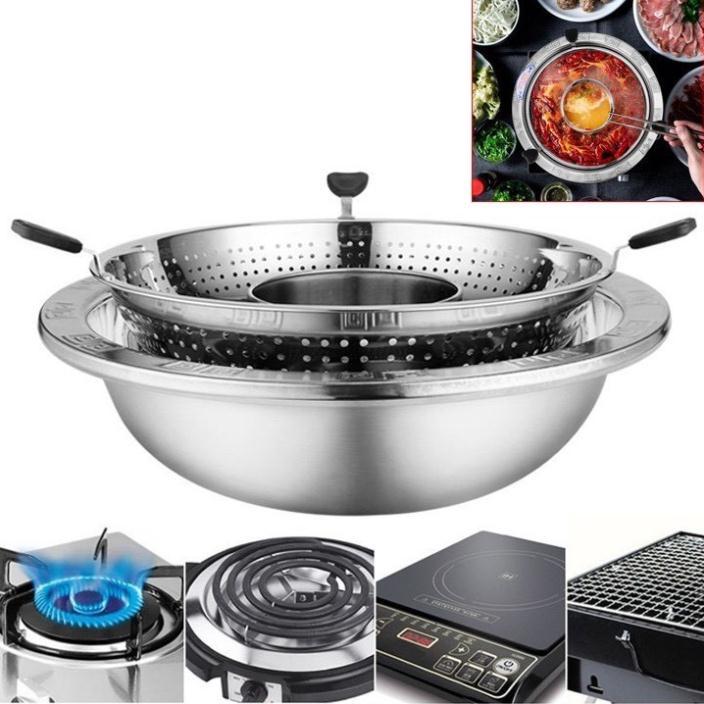 Nồi lẩu xoay inox 2 trong 1 cao cấp sz 32cm DÙNG CHO MỌI LOẠI BẾP { HÀNG NỘI ĐỊA }