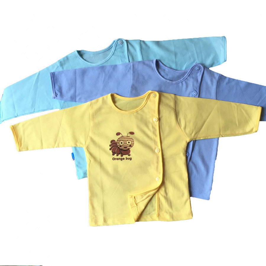 Combo 3 áo sơ sinh cotton Thái Hà Thịnh - Mẫu Tay Dài Màu Cài Nút Lệch - Size 1,2,3 cho bé sơ sinh -9kg