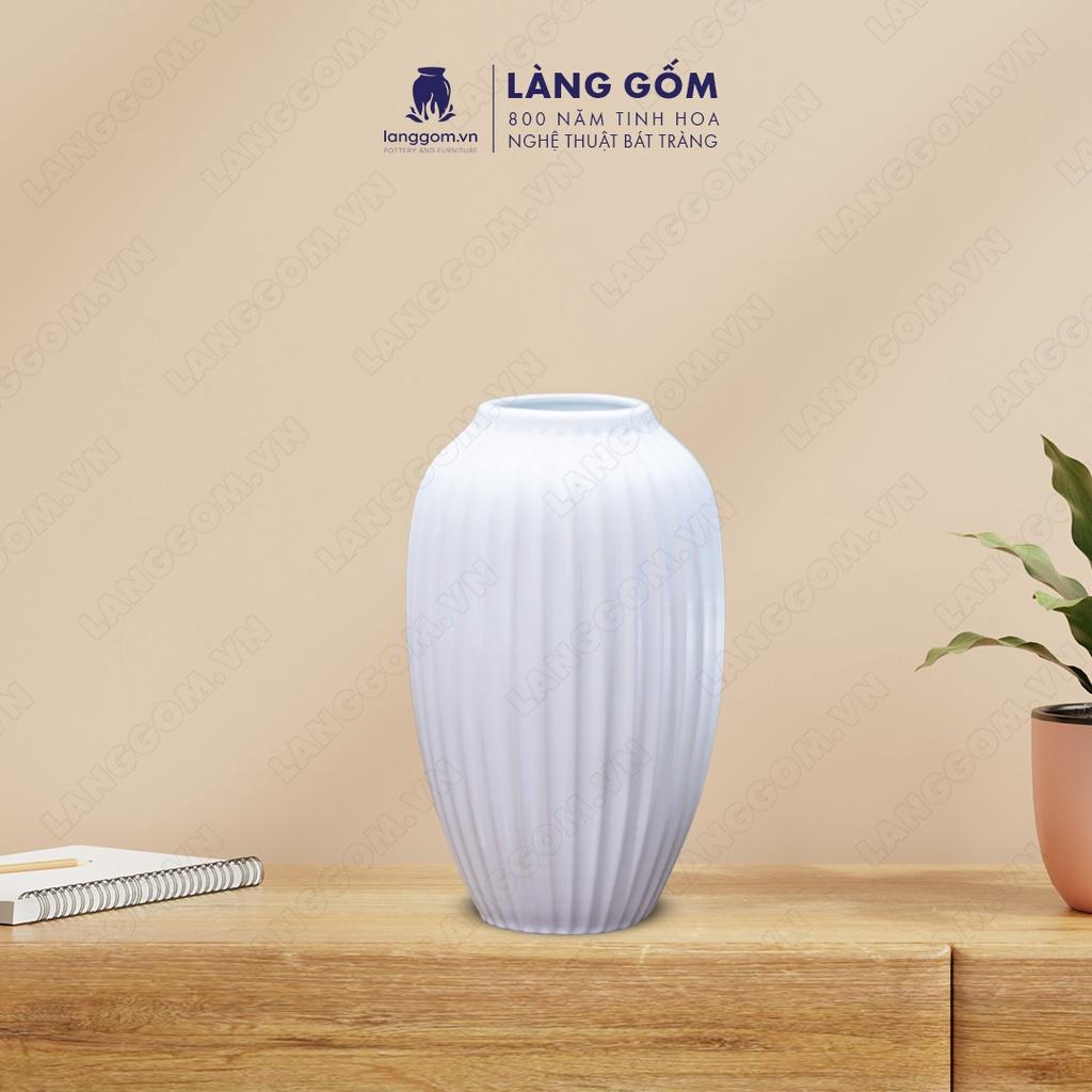 Bình hoa, lọ hoa Gốm sứ Bát Tràng cao cấp Men trắng vò dưa dùng làm quà tặng, trang trí - Làng Gốm Bát Tràng