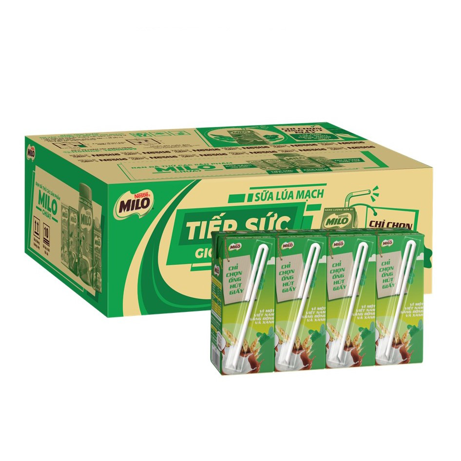 [Tặng Túi Đeo Chéo Chữ Nhật Milo] Sữa lúa mạch Nestlé MILO thùng 48 hộp x 180ml (12x4x180ml)