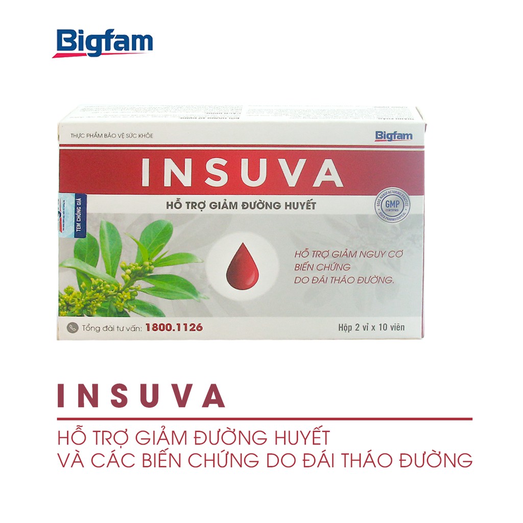 Viên uống giảm đường huyết INSUVA BIGFAM dùng cho bệnh nhân tiểu đường, đái tháo đường