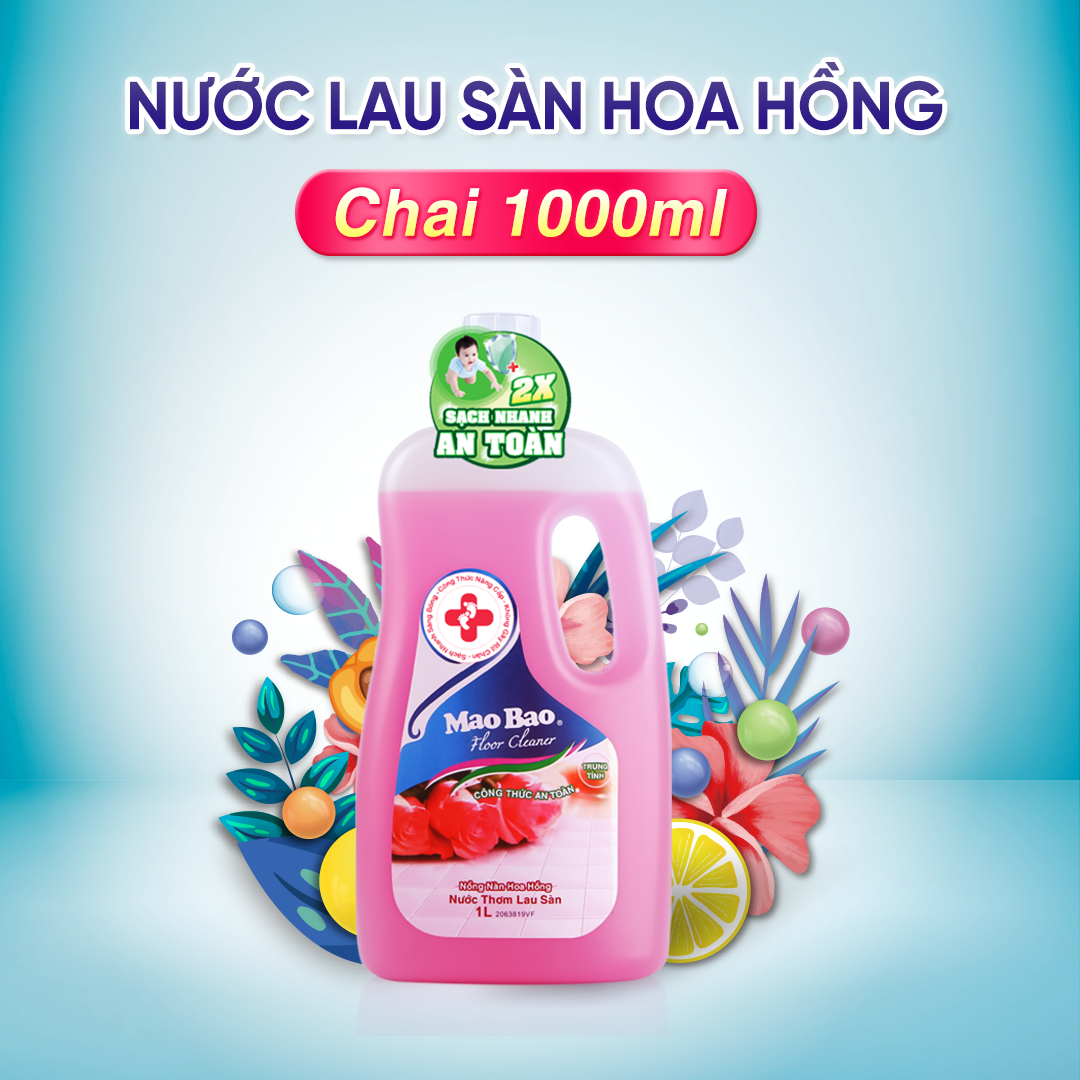 Nước Lau Sàn Diệt Khuẩn Mao Bao Hương Hoa Hồng chai 1000ml