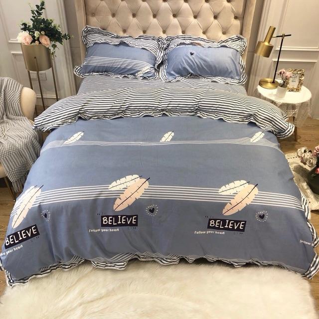 Bộ chăn ga gối cotton bánh bèo 4 món y hình