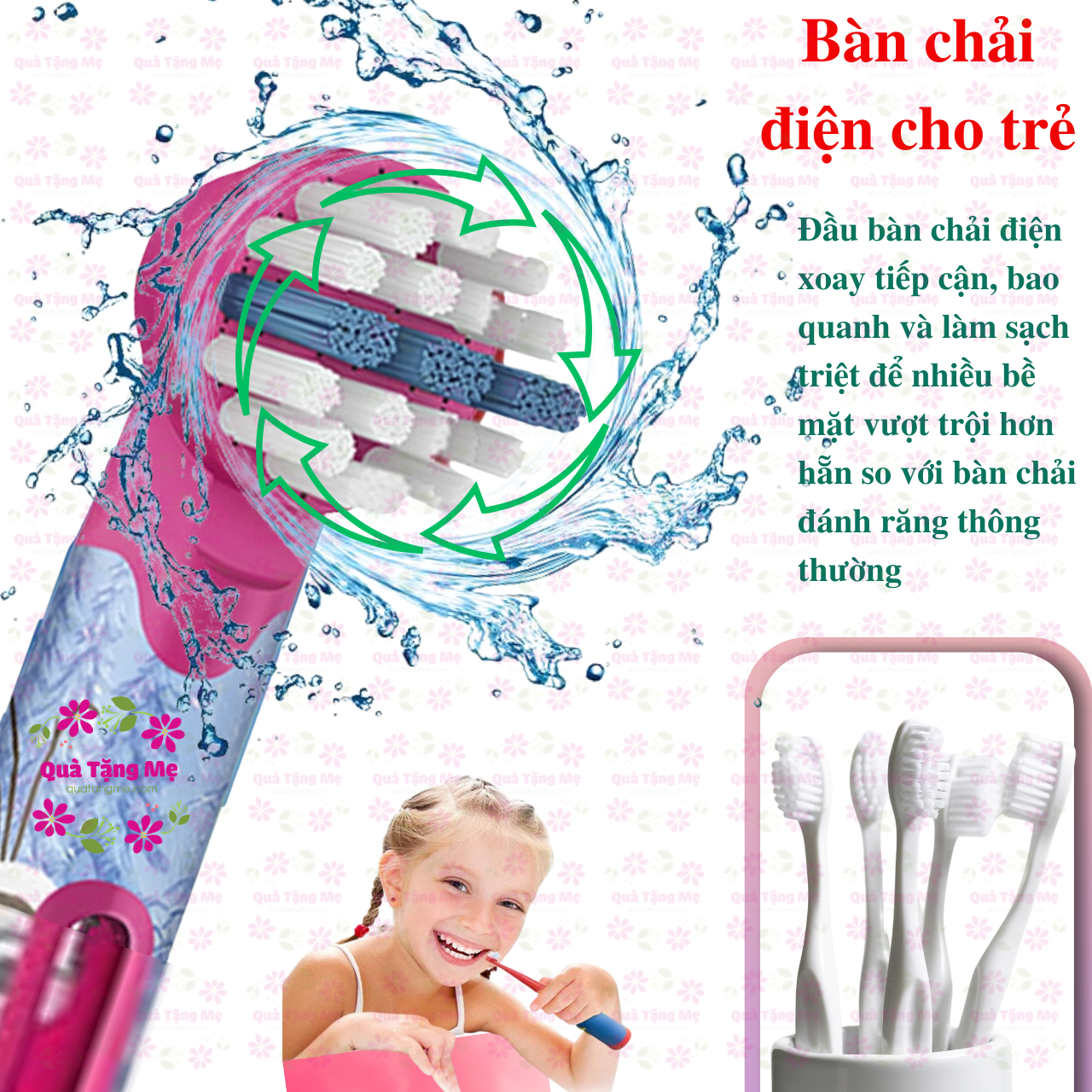 Bàn chải điện cho bé, đầu bàn chải oral b - Làm sạch răng, phòng sâu, sạch sẽ bề mặt răng, kẻ răng, đường viền nướu - QuaTangMe Extaste