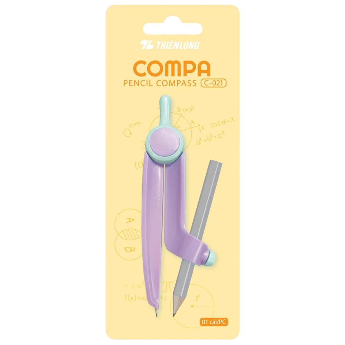 Bộ Compa Kèm Bút Chì Gỗ - Thiên Long C-021 (Mẫu Màu Giao Ngẫu Nhiên)