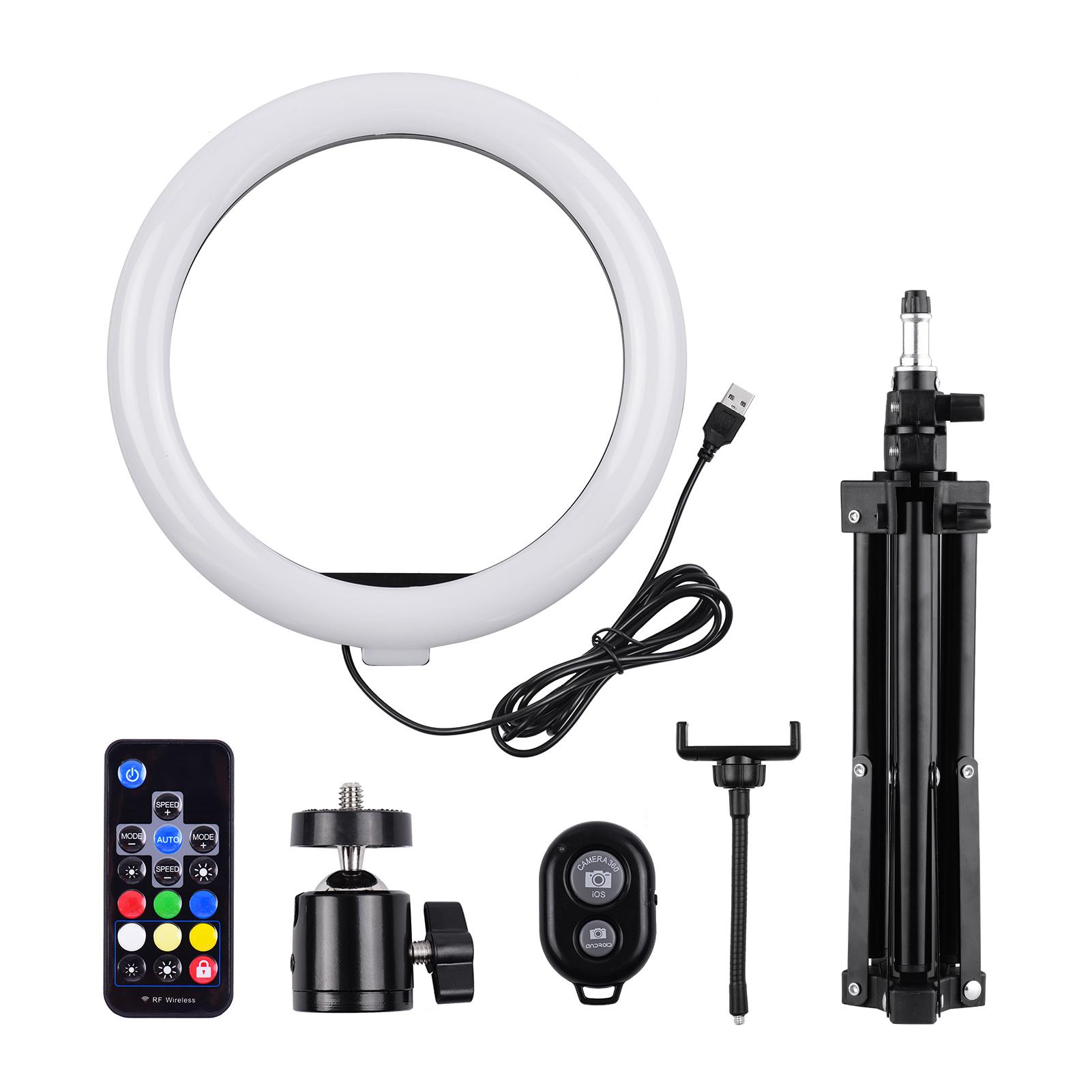 Bộ đèn chụp ảnh 10 inch LED Ring Light RGB 3000-6000K Có thể điều chỉnh độ sáng vô cấp với giá đỡ điện thoại chân máy từ xa