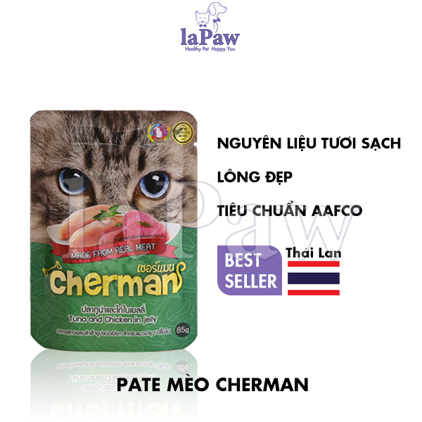 Combo 10 gói (5 vị) Pate cho mèo trưởng thành Cherman cao cấp nhập khẩu Thái Lan gói 85g