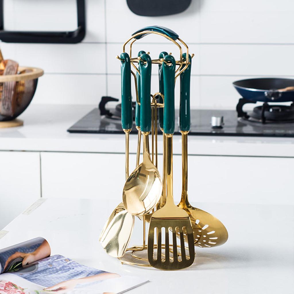 Stainless Cooking Utensils Set with Rotated Stand Kitchen Tools Kitchenware