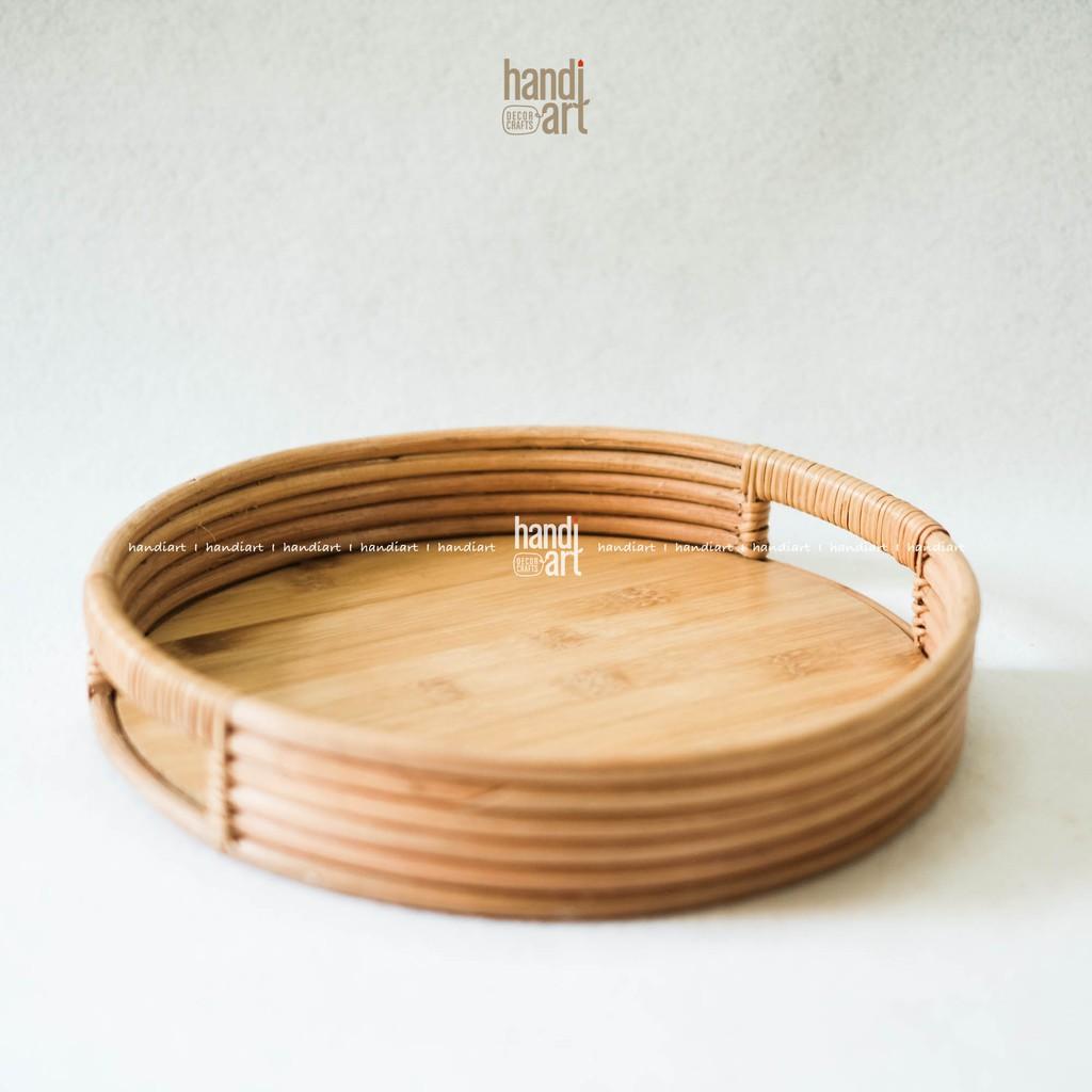 Khay song mây tròn - Khay trà bằng mây - Rattan round tray (5x35cm)