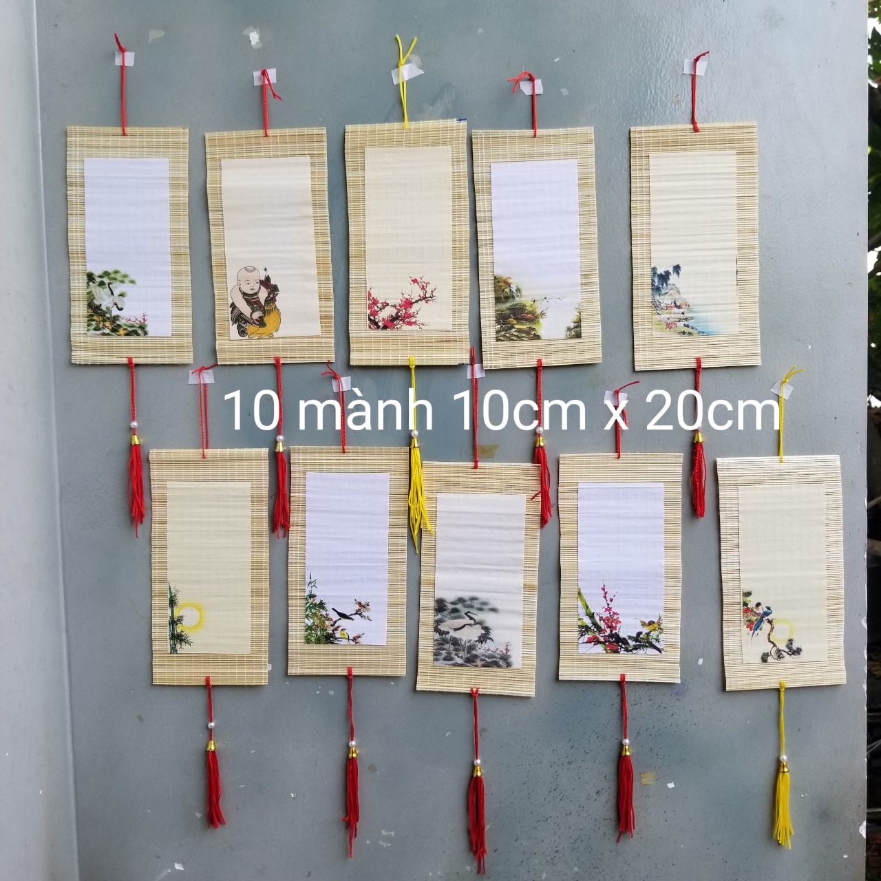 Set 10 mành tre mi ni 10cm x 20cm. . Mành tre, thiệp trang trí tết, quà tặng. Nghiêng giấy bút mưc viết thư pháp.
