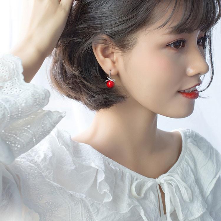 Khuyên tai bạc Ý s925 ruy băng thả đá E8267 - AROCH Jewelry