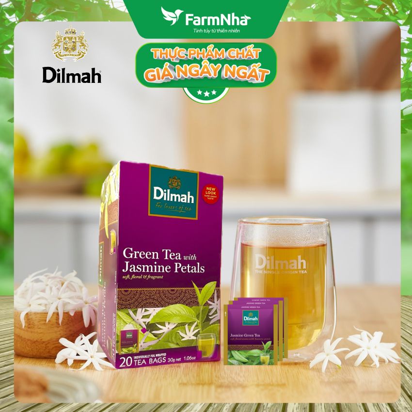 Trà Dilmah Green Tea with Jasmine Petals 30g 20 Túix1,5g Hương hoa Nhài - Đóng gói túi riêng biệt giữ hương vị tuyệt vời lôi cuốn