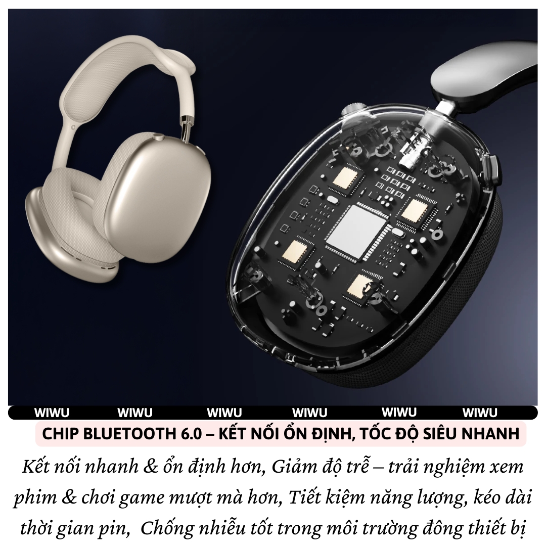 Tai nghe Bluetooth 6.0 công nghệ PureBass không dây WIWU Airbuds Max TD13 - Pin 58H, Đệm Tai Siêu Êm, Bass mạnh, Hỗ trợ khe TF Card, Âm trầm Pure Bass mạnh mẽ - Hàng nhập khẩu