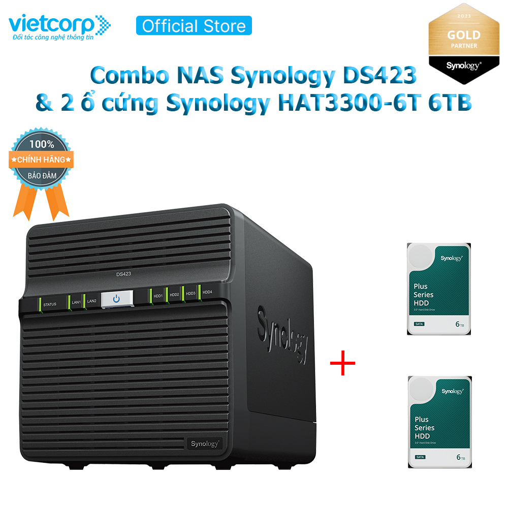 Combo Thiết bị lưu trữ NAS Synology DS423 và 2 Ổ cứng Synoly HAT3300-8T  Hàng Chính Hãng