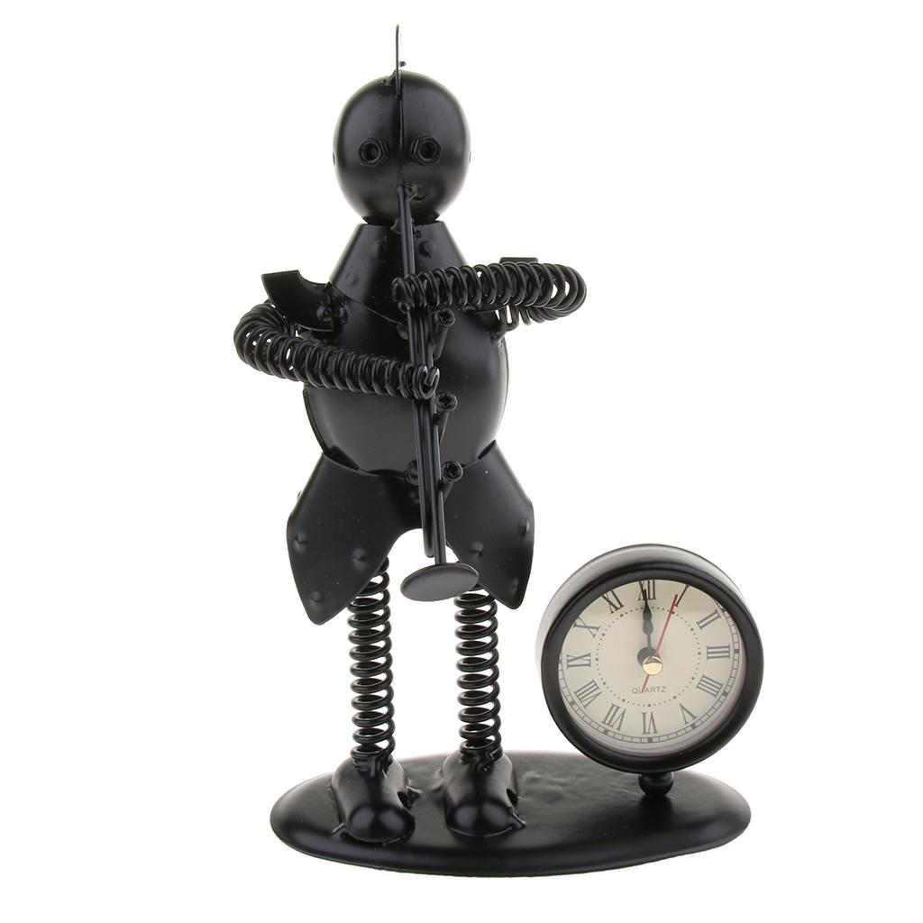Metal Art Trumpet Player Figure Table Clock Home Table Ornaments Display