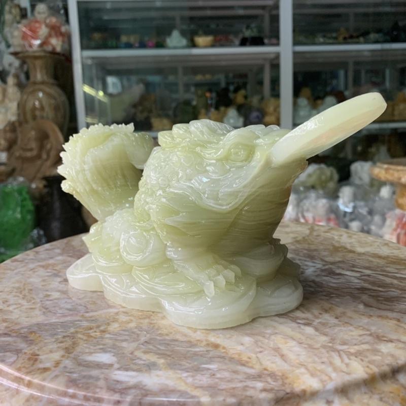 Cụ Thiềm Thừ, Cóc 3 Chân, Cóc Ngậm Tiền Cõng Bắp Cải Đá Ngọc Onix - ngang 23cm
