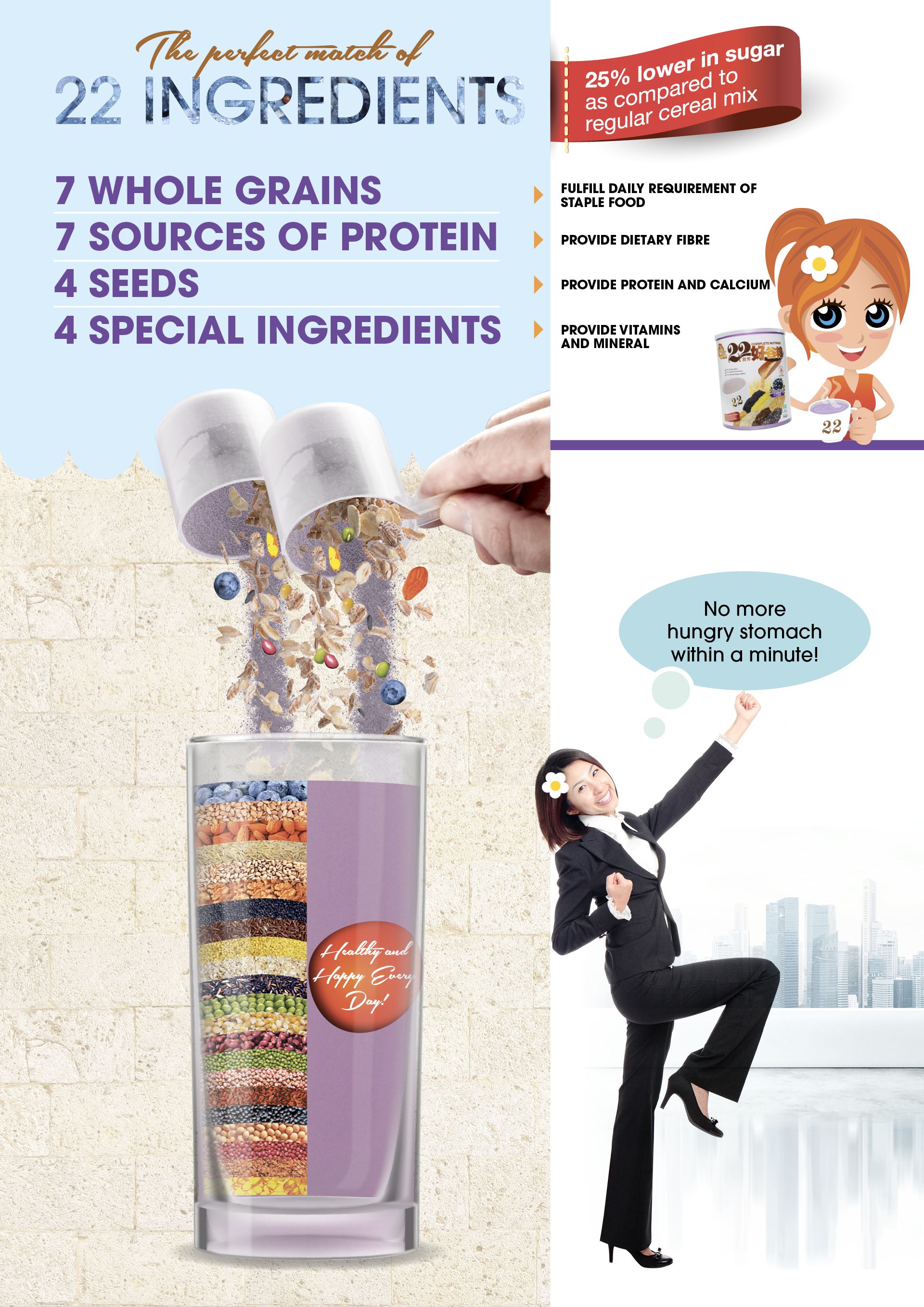 Combo 2 hộp bột ngũ cốc dinh dưỡng cao cấp 22 Complete Nutrimix - Blueberry 750g hộp + Tặng 1 hộp Wheat Grass 250g