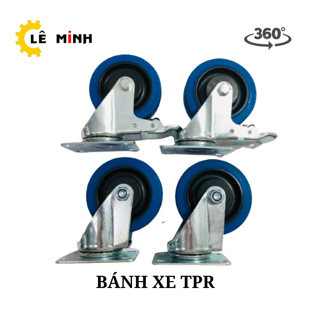 Bánh xe TPR xanh 10cm (Mâm nhựa) - Tải trọng 70Kg/1 Bánh