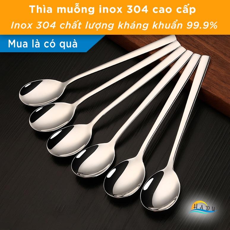 [6 Cái] Thìa Muỗng Inox Cán Dài 304 Cao Cấp Ăn Phở Đạt Tiêu Chuẩn Chất Lượng Đức HADU