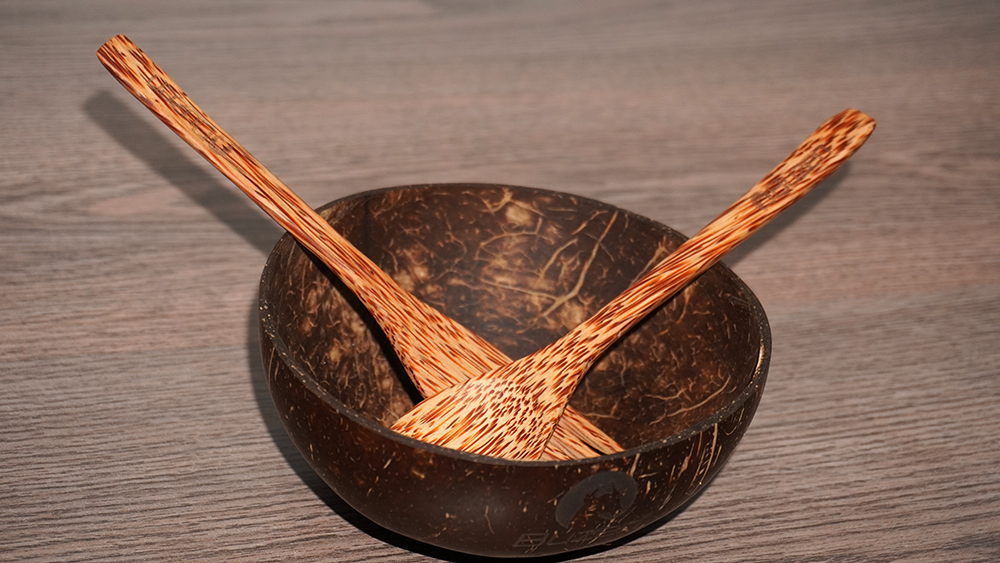 Bát gáo dừa chén gáo dừa Buzen kèm muỗng nĩa dừa , làm thủ công , thiên nhiên 100%( Coconut  bowls)