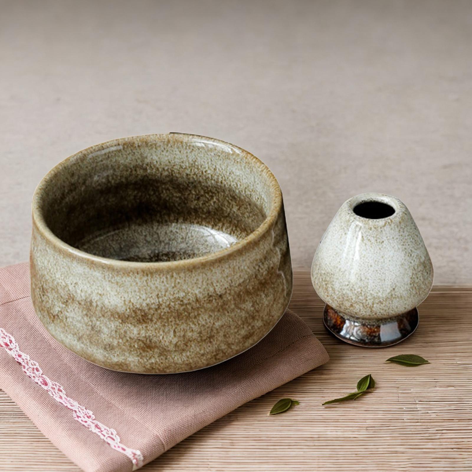Ceramic Matcha Bowls with Whisk Holder for Table Home Traditional Ceremonial