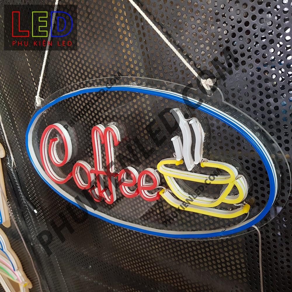 Đèn Led Neon Chữ Coffee và ly cà phê hình Oval - Coffee  Sign, Đèn Led Neon Cà Phê Trang Trí Quán