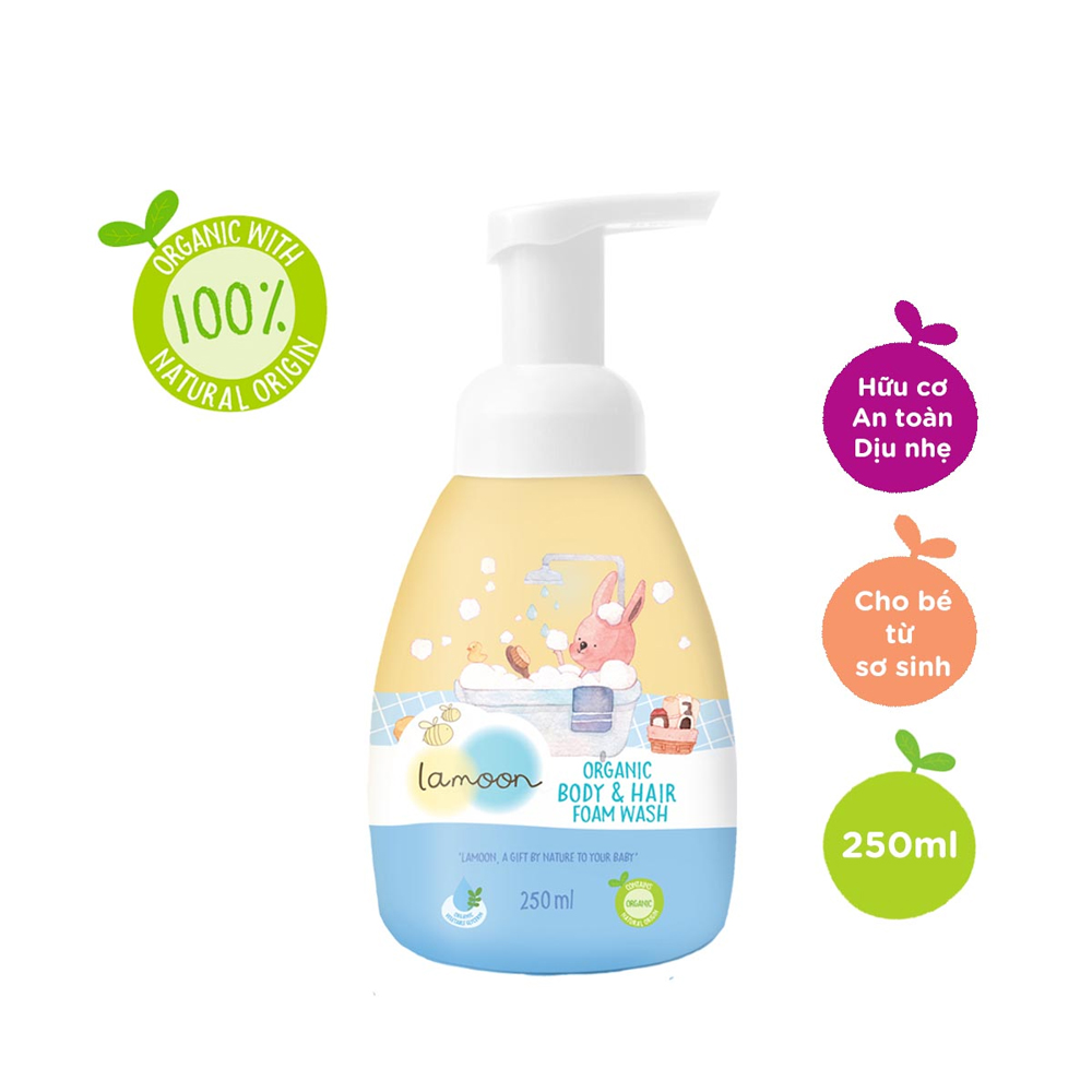 COMBO 2 Bình Sữa tắm gội Organic dạng bọt Lamoon 250ml TẶNG 1 Bình Sữa PP Ty Siêu Mềm Tự Nhiên 150ml