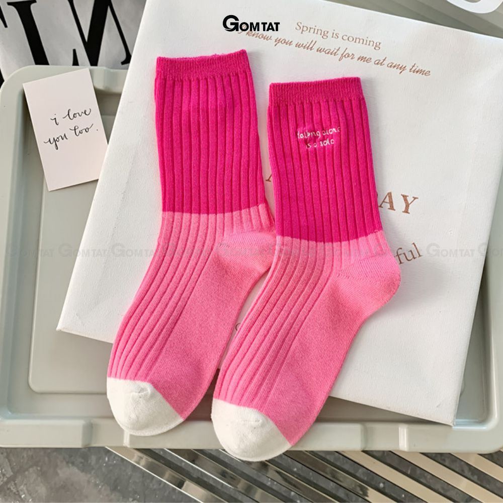 Tất nữ cổ cao GOMTAT tone màu hồng, chất liệu cotton nhẹ mềm mại thấm hút thoáng khí -CAOHONG-PO-3026-1DOI