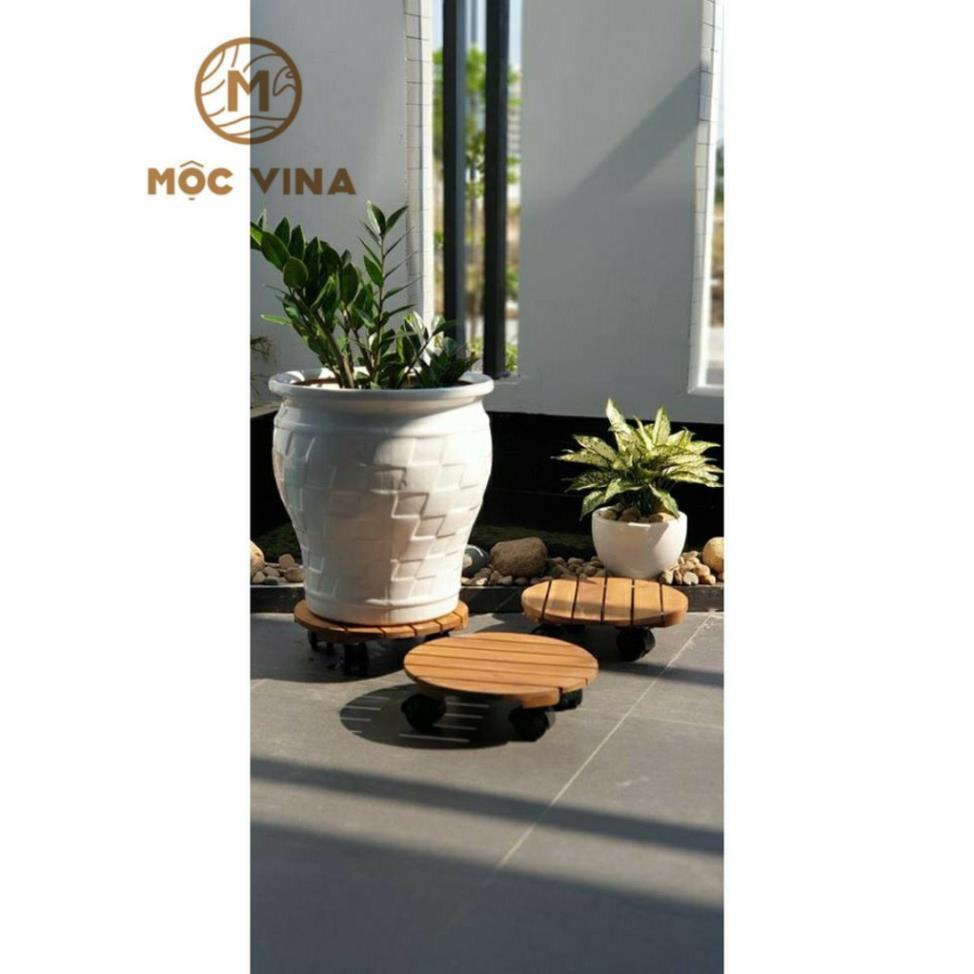 (Bộ 2) Đế Lót Tròn Nâng Chậu Cây Chậu Hoa Di Động Có Bánh Xe Màu Đen Đường Kính 30 cm Mộc Vina