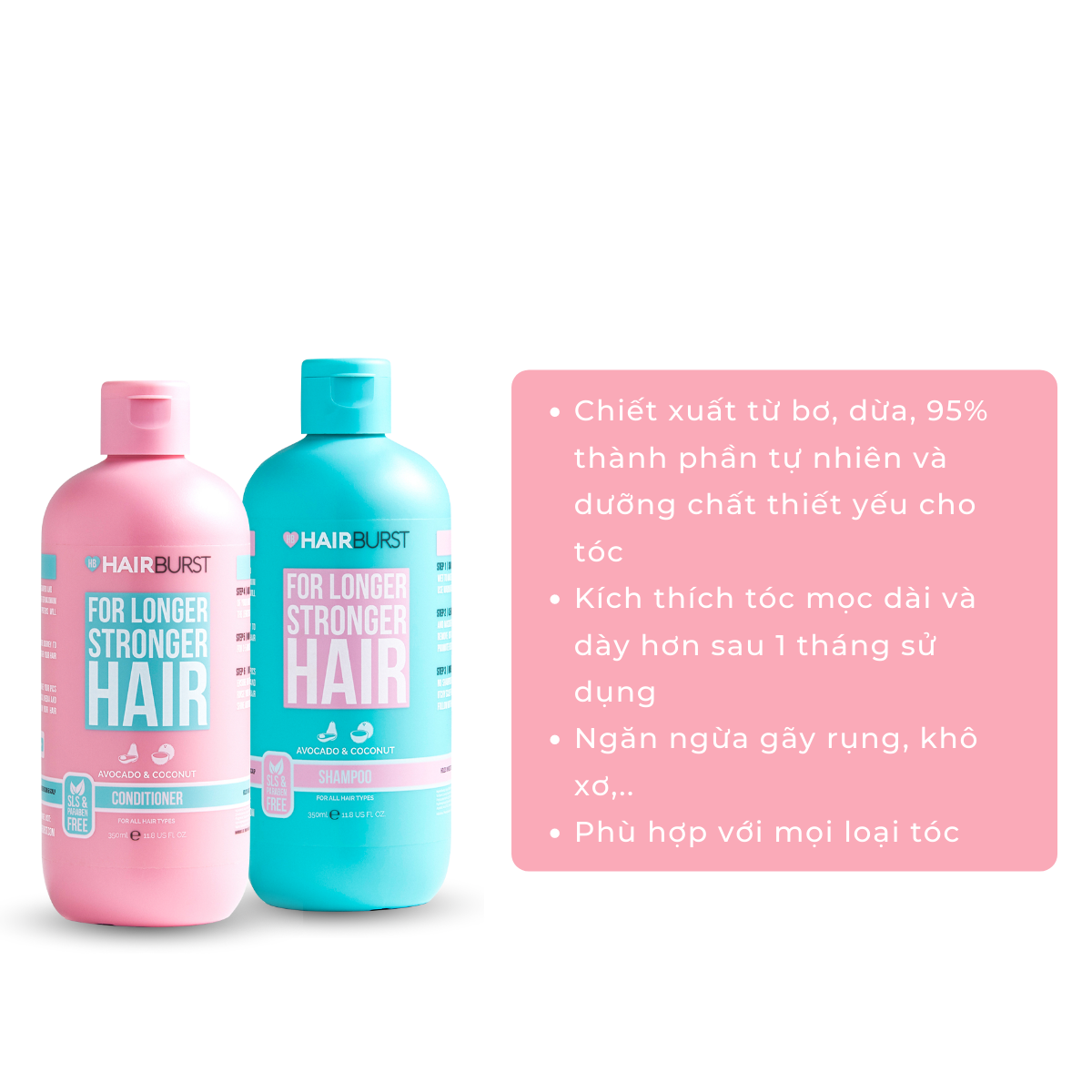 Combo 2 Set gội xả HAIRBURST kích thích tóc mọc dài hơn chắc khỏe hơn 350ml/chai