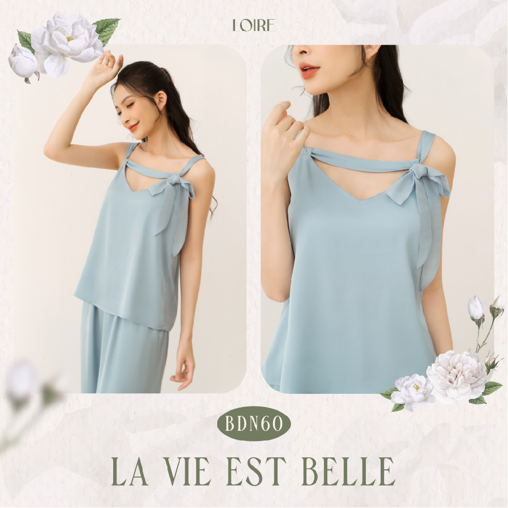 Bộ Đồ Ngủ Hai Dây Thắt Ngang Quần Culottes Loirechic BDN60