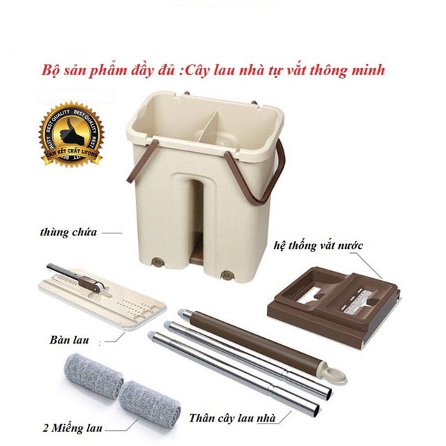 Bộ  lau nhà 360 độ 4 in 1 tự vắt thông minh đa năng xoay 2 vách ngăn cao cấp