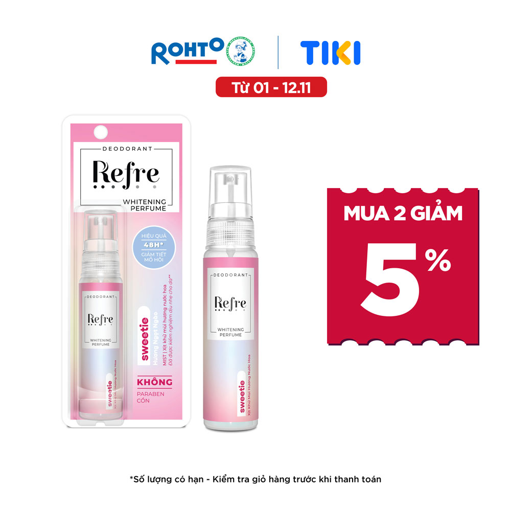 Xịt Khử Mùi Dưỡng Trắng Hương Nước Hoa Refre Whitening Sweetie Hương Ngọt Ngào (30ml)