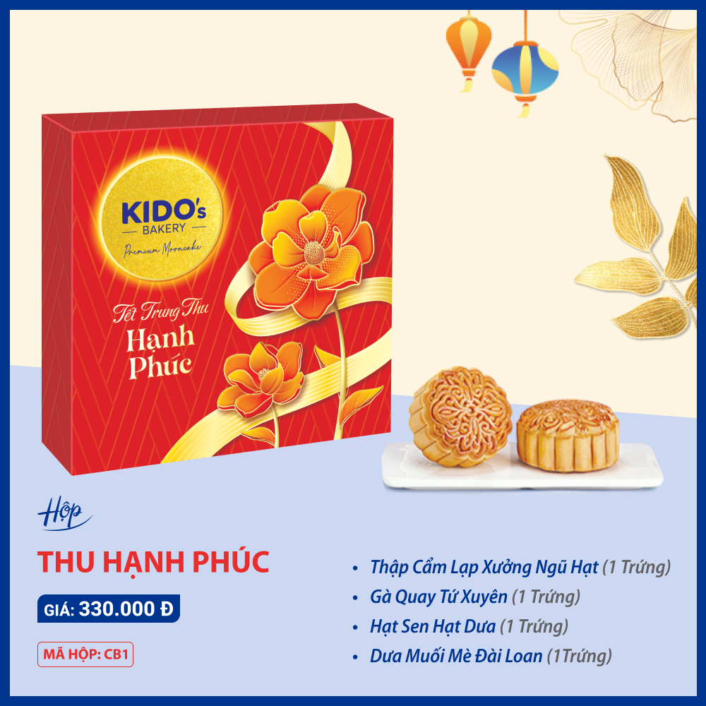 Bánh Trung Thu KIDO’s Bakery Hộp 4 bánh Thu Hạnh Phúc, Quà Biếu Sang Trọng, Ý Nghĩa.