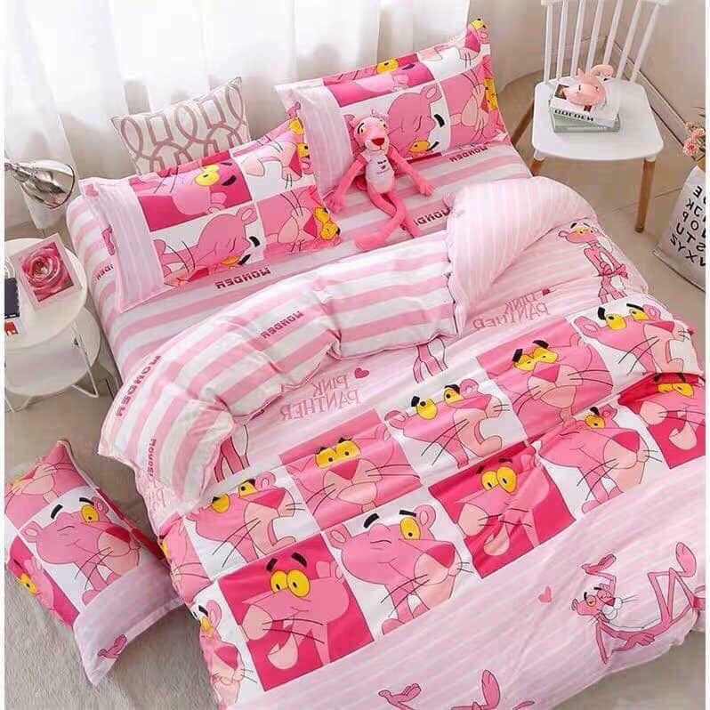 Bộ Chăn Ga Gối Cotton Poly Báo Hồng Pink Panther