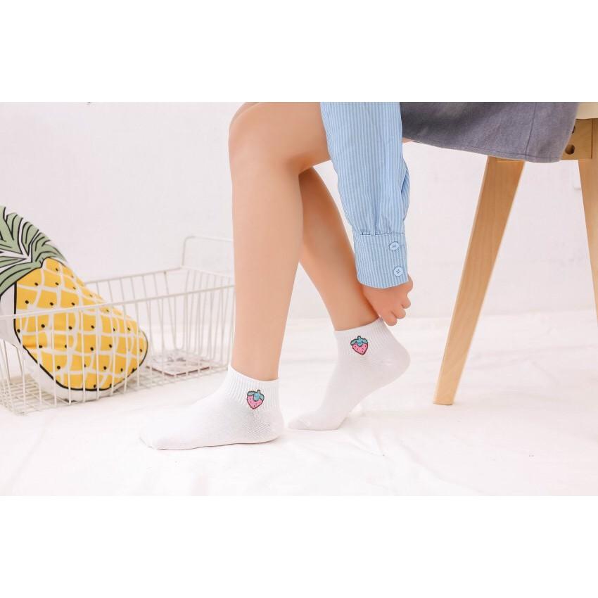 Combo 5 đôi tất trắng Xuất Nhật mix hình hoa quả - DMA store