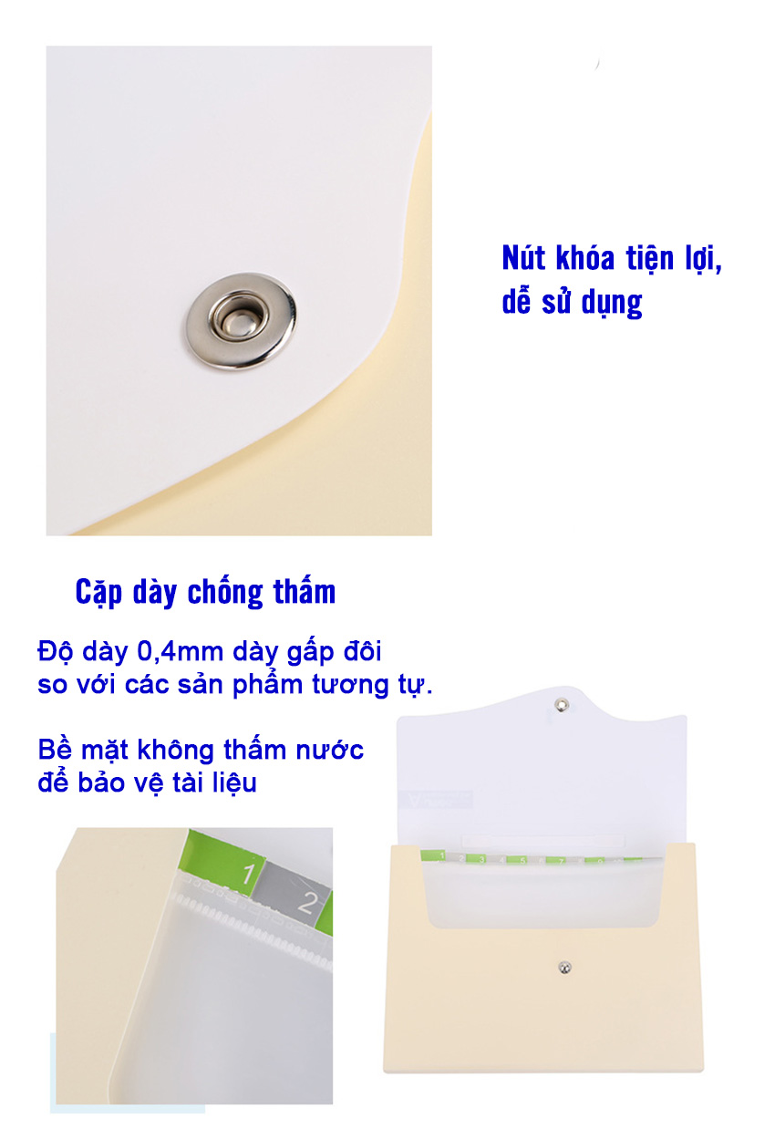 Cặp Đựng Tài Liệu Văn Phòng Phẩm NASI TL1002 nhiều ngăn khổ A4 13 ngăn phân trang tiện lợi tập file đựng lưu trữ hồ sơ văn phòng học sinh sinh viên túi đựng tài liệu nhựa PP cao cấp
