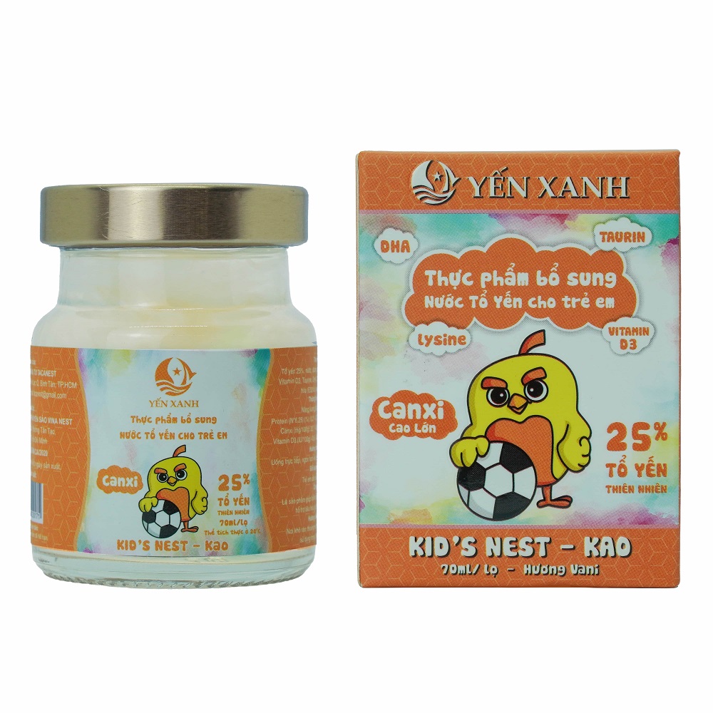 25% tổ yến - Thực phẩm bổ sung: Nước tổ yến chưng dành cho trẻ em Kid's nest - kao hương vani - YẾN XANH - Hộp 1 lọ x 70ml