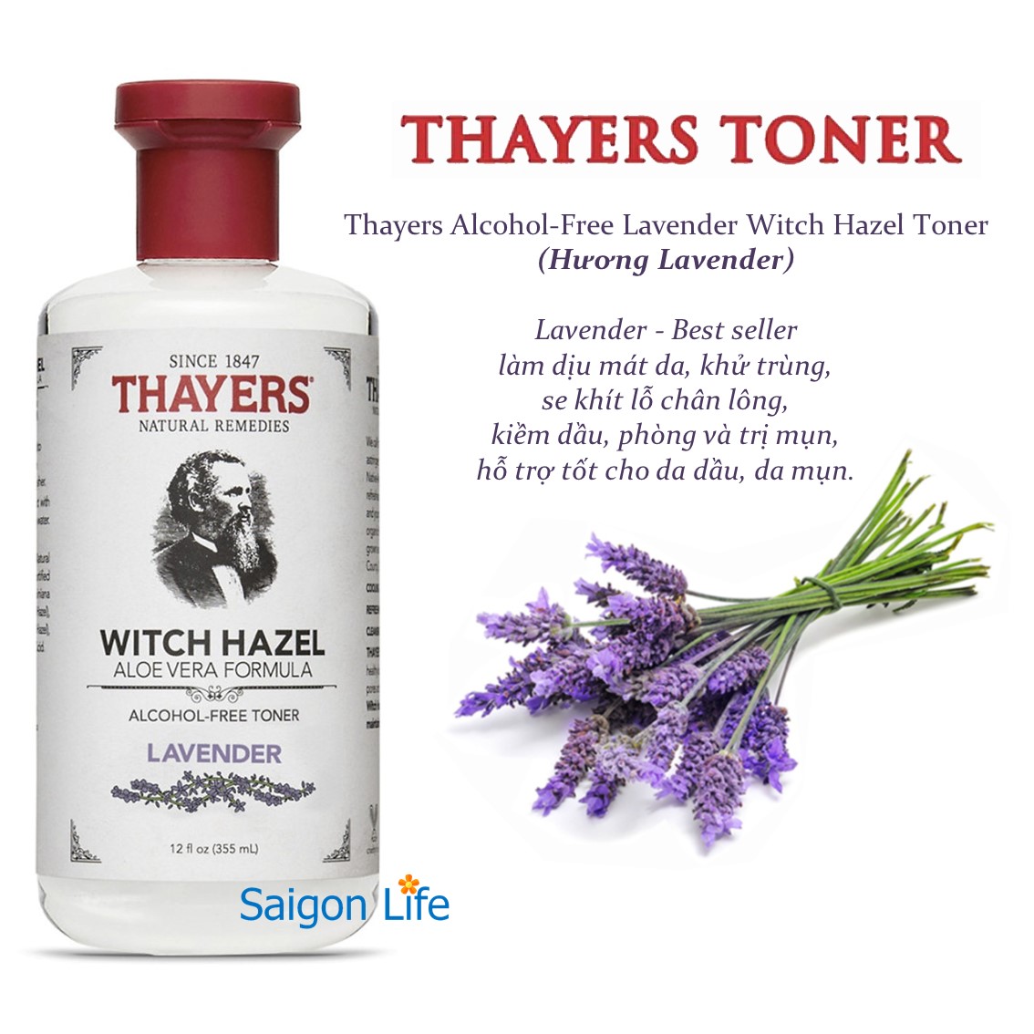 Nước hoa hồng không cồn Thayers Witch Hazel 355ml