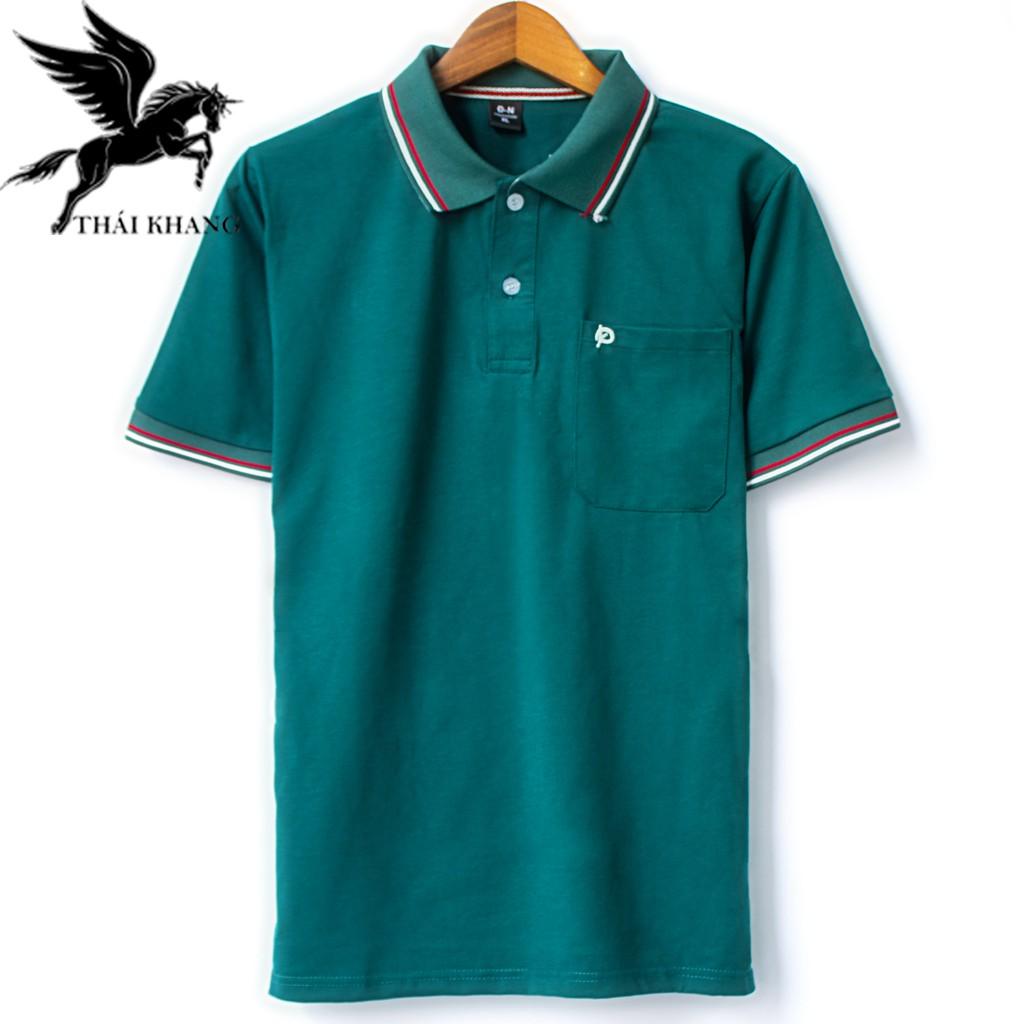 Áo thun polo nam ngắn tay có cổ có túi trung niên coton cao cấp vải cotton Thái Khang