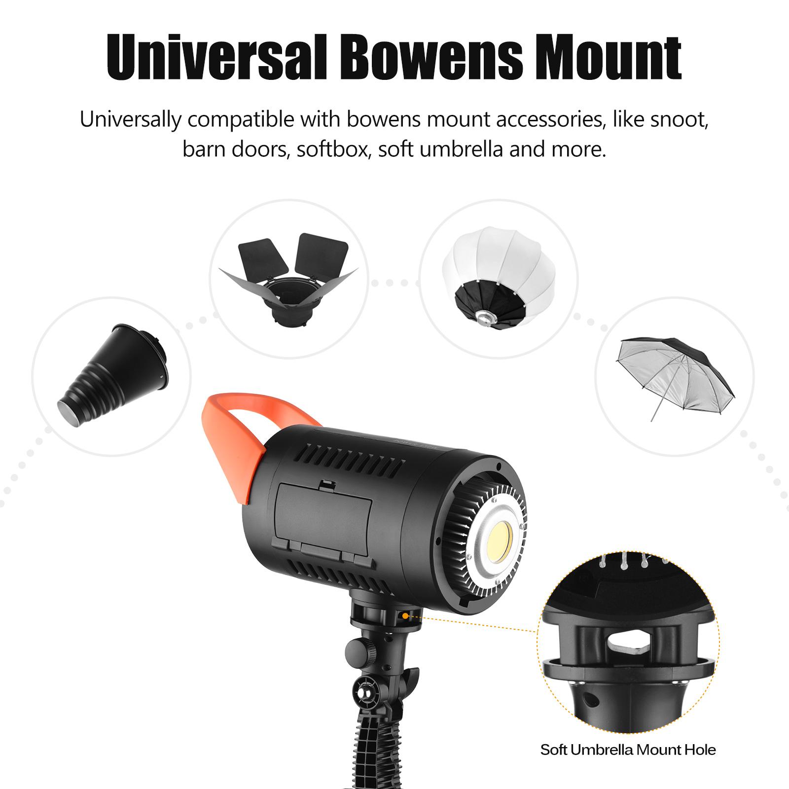 100W LED Video Light 5600K Studio Light Dimmable Bowens Mount Continuous Light with Reflector Remote Control for Wedding