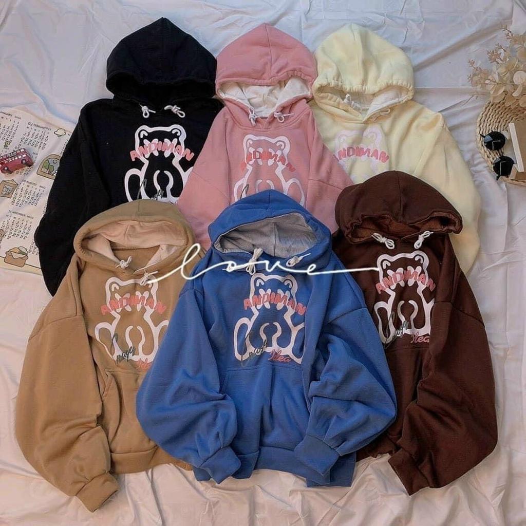 Áo khoác hoodie from rộng, Áo khoác nỉ ngoại chống nắng có lớp trong ADIMAN HÌNH GẤU