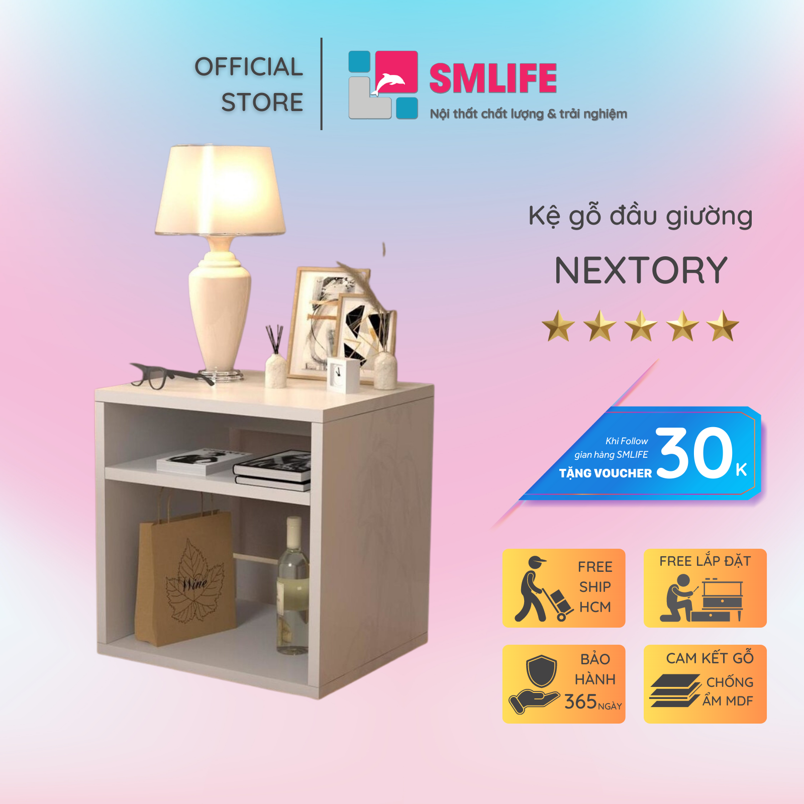 Kệ để đầu giường kiểu dáng nhỏ gọn SMLIFE Nextory